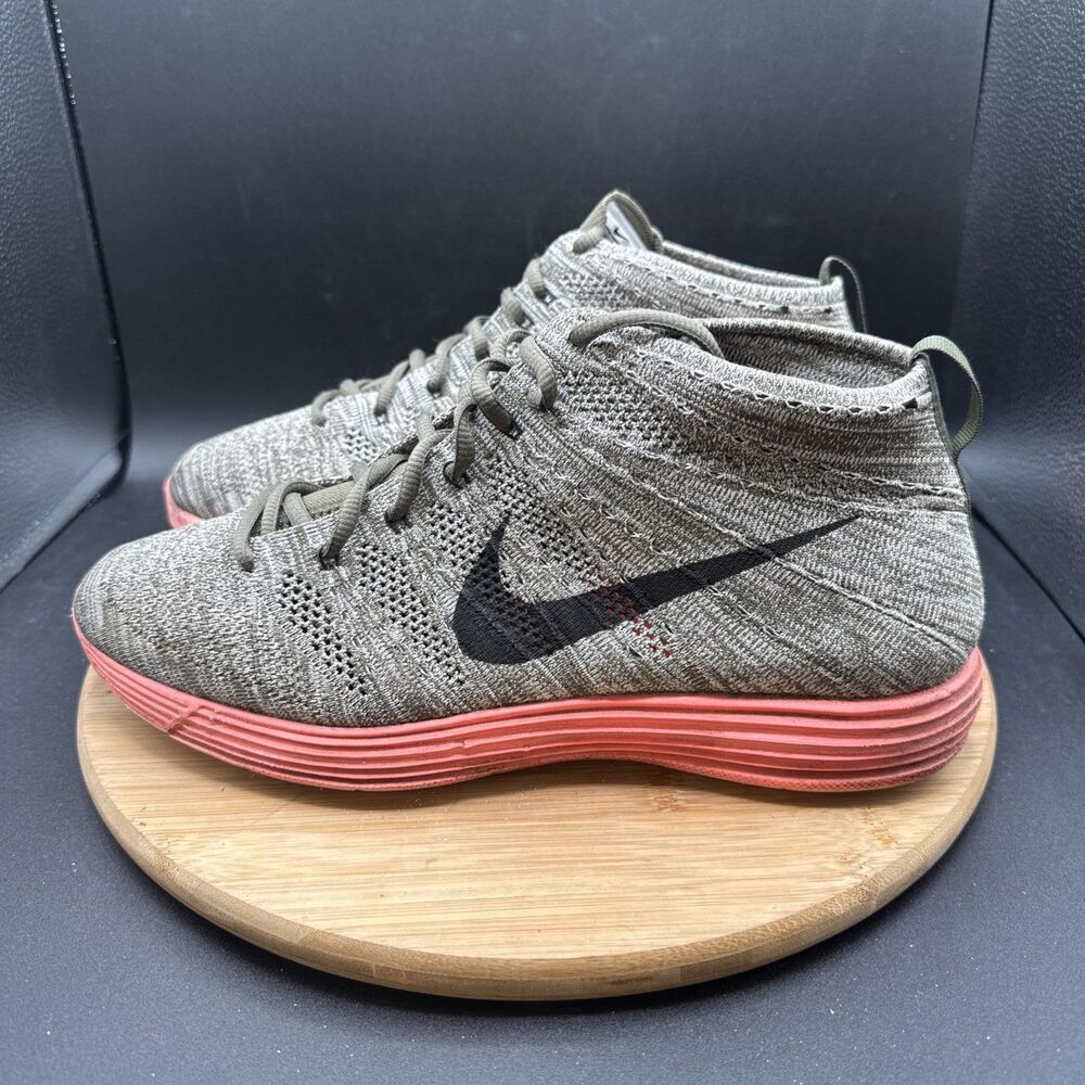 Nike Lunar Flyknit Chukka Mens Size 12 Shoes Tarp Green Crimson Red 554969-306